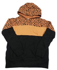 Čierno-oranžovo-skořicová vzorovaná mikina s kapucňou Hema