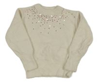 Smotanový chlpatý sveter s flitrami C&A