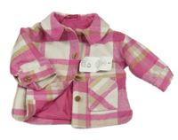 Nové - Bílo-růžovo-béžová kostkovaná flaušová podšitá bunda F&F