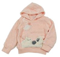 Svetloružová chlpatá mikina s líškou a kapucňou