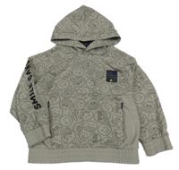 Svetlosivá mikina so smajlíkmi a kapucňou