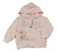 Svetloružová mikina s medvedíkom a kapucňou