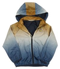 Modro-hnedo-biela šušťáková jarná bunda s nápisom a kapucňou H&M