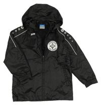 Černá šusťáková sportovní bunda s potiskem a kapucí Jako