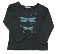 Antracitové triko s vážkami Okaidi