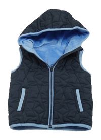 Tmavomodrá prošívaná šusťáková zateplená vesta s kapucí Dunnes