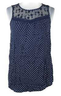 Dámska tmavomodrá ľahká blúzka s bodky s sieťovinou Gina