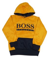 Oranžovo-tmavomodrá mikina s kapucňou a logem Hugo Boss
