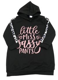 Čierne teplákové šaty s nápisom a kapucňou Shein