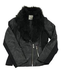 Černá koženková podšitá bunda s kožešinou - křivák River Island