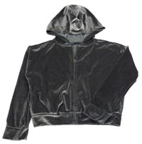 Tmavošedo-bronzová zamatová prepínaci crop mikina s kapucňou Next