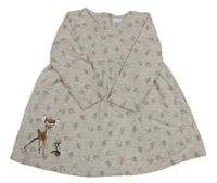 Šedo-světlerůžové žíhané teplákové šaty s listy a Bambim Disney