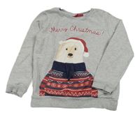 Sivá melírovaná mikina s medvedíkom Alive