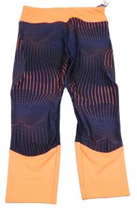 Nové - Tmavomodro-neonově oranžové sportovní capri legíny Decathlon