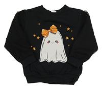 Čierna mikina s duchem a tylovymi rukávy