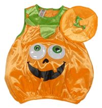 Kostým - 2set - Oranžová sametová vycpaná vesta + čepice - dýně 