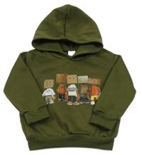 Khaki mikina s potlačou a kapucňou