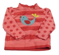 Červeno-ružová pruhovaná fleecová mikina s vtáčikom a bodkami M&S