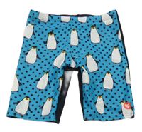 Modro-čierne bodkovaná é nohavičkové plavky s tučňáky