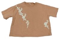 Staroružové teplákové oversize tričko s háčkovanými kvety Next