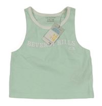 Nové - Mintový rebrovaný crop top s nápisom Primark