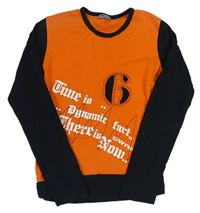 Čierno-oranžové tričko s nápisom a číslom