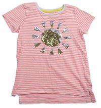 Neónově ružovo-bielé pruhované tričko so sluníčkem z flitrů Nutmeg