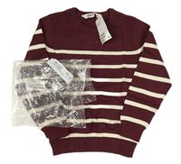 Vínovo-bílý pruhovaný svetr H&M
