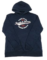 Tmavomodrá mikina s logem a kapucí Jack & Jones vel. 176