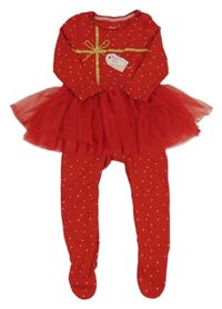 Červený puntíkovaný vánoční overal s tylovou sukní F&F