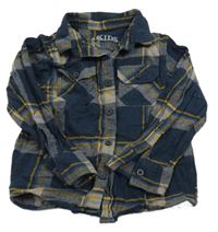 Tmavomodro-okrová kockovaná flanelová košeľa Peacocks