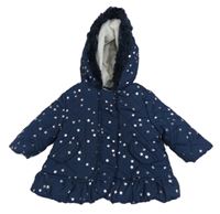 Tmavomodrá šušťáková zimná parka s hviezdičkami Bhs