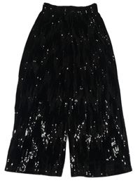 Čierne zamatové culottes nohavice s flitrami Zara