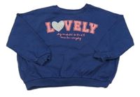 Tmavomodrá oversize mikina s nápisem 