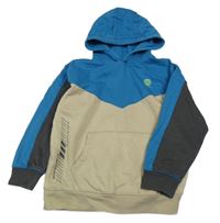 Béžovo-modro-šedá mikina s kapucí Next