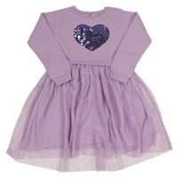 Lila teplákovo/tylové šaty so srdíčkem z flitrů TU