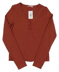 Nové - Mahagonové žebrované crop triko Matalan