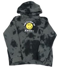 Šedo-černá batikovaná mikina se smajlíkem a kapucí H&M