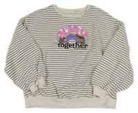 Bielo-čierna pruhovaná oversize mikina s duhou z flitrů Next