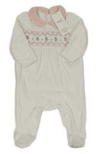 Nové - Bílo-světlerůžový sametový overal s kytičkami a límečkem M&S