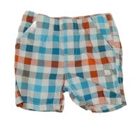 Bílo-azurovo-červené kostkované plátěné kraťasy Topomini