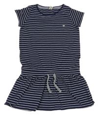 Tmavomodro-biela pruhovaná šatová tunika so srdiečkom Topolino