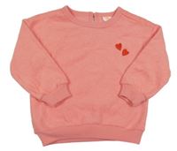 Lososová froté mikina so srdiečkami Hema