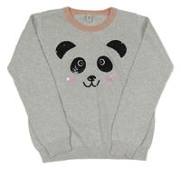 Stříbrno-ružový trblietavý sveter s pandou z flitrů Tu