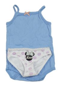 2set - Světlemodré body + bílé kalhotky s puntíky 