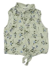 Světlemodrá kytičkovaná crop halenka s uzlem H&M