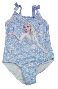 Bílo-světlemodro-lila vzorované jednodílné plavky s Elsou Disney