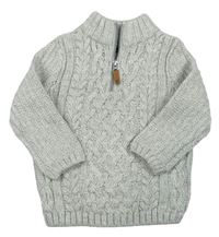 Svetlošedá -biely melírovaný vzorovaný vlnený sveter Next