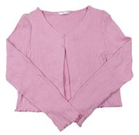 Ružový rebrovaný prepínaci crop sveter M&S
