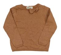 Světlehnědý melírovaný svetr s mašlí a třpytkami H&M